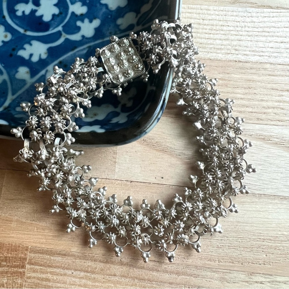 Vintage silver Three Row Cannetille Etruscan revival Link Bracelet